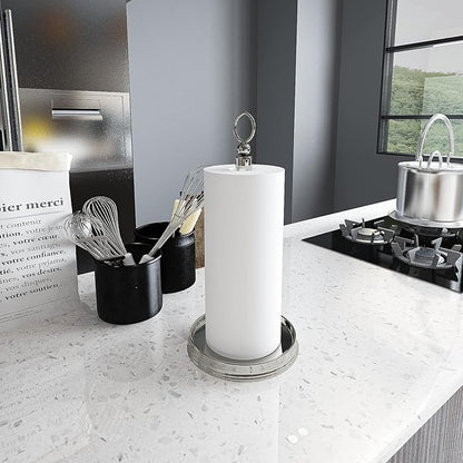 KASUNTO Paper Towel Holder With Heavy Weighted Base - Steel Countertop Stand for Kitchen, Bars & Dining Tables - Fits Standard & Jumbo Rolls - Brushed Nickel