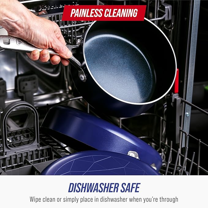 Blue Diamond Nonstick 2QT Saucepan with Lid, Non Toxic PFAS-Free Diamond Ceramic, Dishwasher & Oven Safe, Metal Utensil Safe Pot, Stay Cool Handle, Chef Pan, Glass Lid, Blue - Image 8