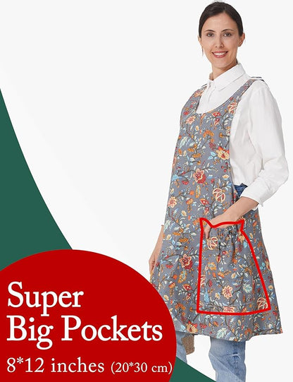 Cozy Adjustable Cross Back Aprons for Women with Pockets Cotton Linen Cooking Kitchen Baking