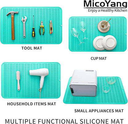 MicoYang Silicone Dish Drying Mat for Multiple Usage,Easy clean,Eco-friendly,Heat-resistant Silicone Mat for Kitchen Counter or Sink,Refrigerator or Drawer Liner Mint 3XL 28 inches x 18 inches - Image 4