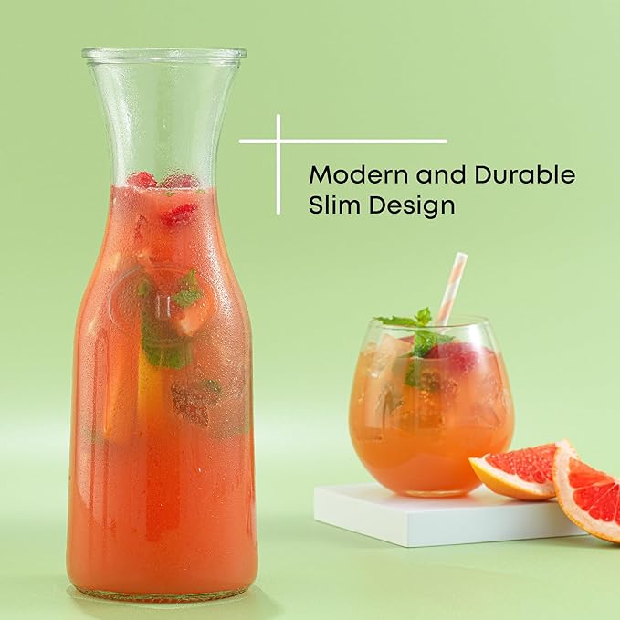 JoyJolt Glass Carafe with Lid, Set of 3 – 1 Liter Glass Pitcher for Mimosa Bar, Water, Iced Tea, Juice, Wine, Lemonade, Milk – Dishwasher Safe Beverage Drink Dispensers for Brunch, Parties - Image 6