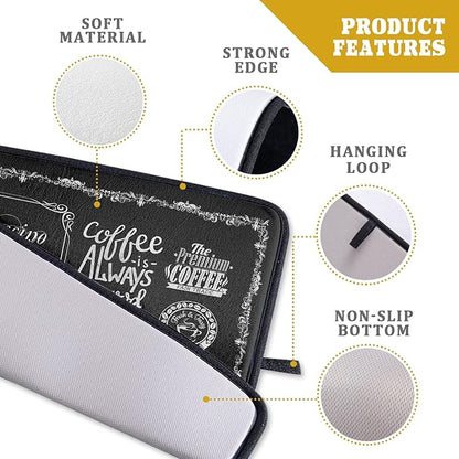 Giwawa Coffee Bean Maker Dish Drying Mat for Countertops, 18x24 inch Absorbent Microfiber Espresso Cup Spill Mats Black Machine Drainer Mat Dish Drainer Rack Mat Protector Kitchen Accessories Bar