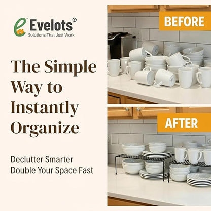 Evelots Kitchen Cabinet Wire Shelf Organizer/Rack - 2 Pack Sturdy Metal Shelf Risers - Double Your Counter Space - Great for Kitchen, Freezer, Pantry and Bathroom - Rustproof - Black - Image 4
