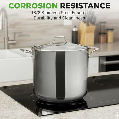 NutriChef 15-Quart Stainless Steel Stock Pot with Tempered Glass Lid - Induction Compatible Large Stockpot, Ideal for Stews & Soups, Dishwasher Safe - NCSP16 - Image 6