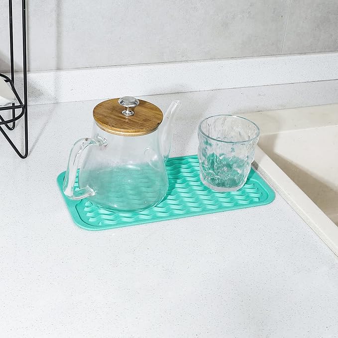 MicoYang Silicone Dish Drying Mat for Multiple Usage,Easy clean,Eco-friendly,Heat-resistant Silicone Mat for Kitchen Counter or Sink,Refrigerator or Drawer Liner Mint S 12 inches x 6 inches - Image 5