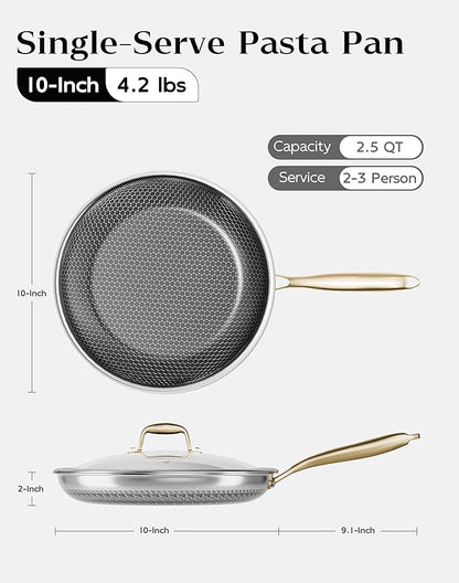 Nonstick Frying Pan with Lid 10-Inch, Durable Stainless Steel Skillet, Induction Cooktop Compatible, PFOA-Free Scratch-Proof, Dishwasher & Oven Safe, Stay-Cool Handle, Silver Kitchen Cookware - Image 2