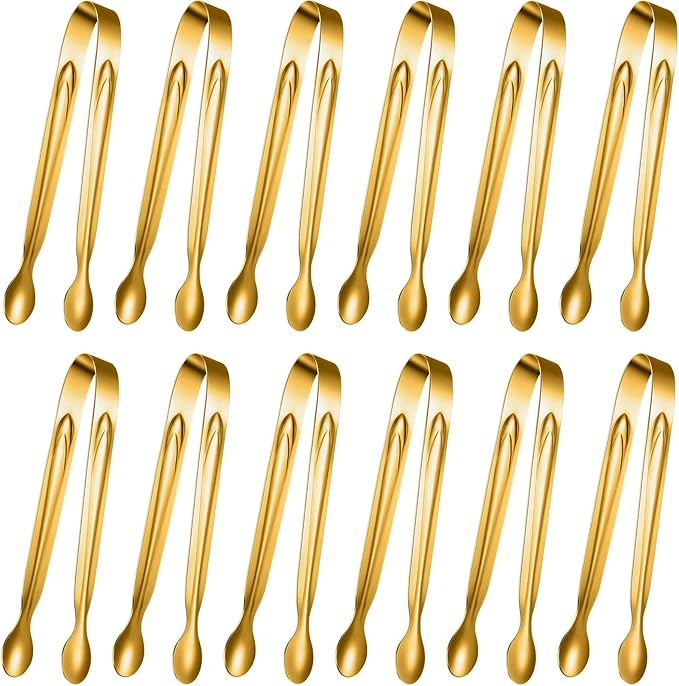 Gejoy 12 Pieces Mini Tongs Stainless Steel Small Sugar Serving Tongs for Charcuterie Board Appetizers Dessert Serving Food Tiny Party Danish Candy(6 Inch,Gold) by Unknown