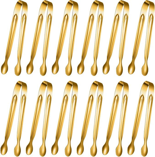 Gejoy 12 Pieces Mini Tongs Stainless Steel Small Sugar Serving Tongs for Charcuterie Board Appetizers Dessert Serving Food Tiny Party Danish Candy(6 Inch,Gold) by Unknown
