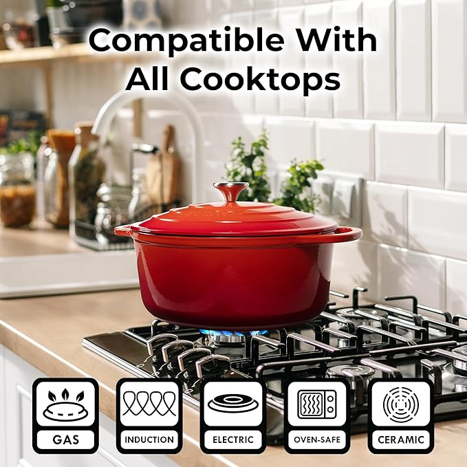 Zulay Kitchen 5 Quart Enameled Cast Iron Dutch Oven Pot with Lid – Premium Durability & Oven Safe up to 500°F – Heavy Duty Cookware Perfect for Bread Baking, Stews, Braising & Roasting – Orange - Image 3