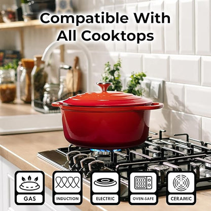 Zulay Kitchen 5 Quart Enameled Cast Iron Dutch Oven Pot with Lid – Premium Durability & Oven Safe up to 500°F – Heavy Duty Cookware Perfect for Bread Baking, Stews, Braising & Roasting – Orange - Image 3