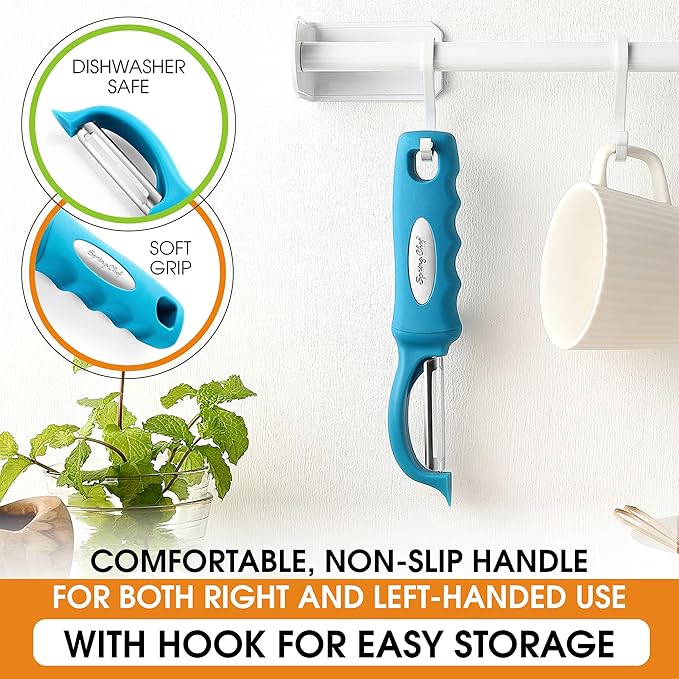 Spring Chef Premium Swivel Vegetable Peeler, Comfortable Handle and Ultra Sharp Stainless Steel Blades - Perfect Kitchen Peeler For Veggie, Fruit, Potato, Carrot, Apple - Teal - Image 6