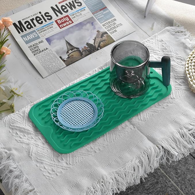 Silicone Dish Drying Mat for Multiple Usage, Easy clean, Eco-friendly, Heat-resistant Dish Drainer Mat for Kitchen Counter,Sink,Refrigerator or Drawer liner (12" x 6", Green) - Image 5