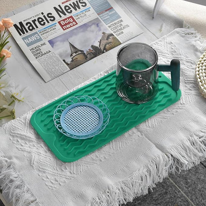 Silicone Dish Drying Mat for Multiple Usage, Easy clean, Eco-friendly, Heat-resistant Dish Drainer Mat for Kitchen Counter,Sink,Refrigerator or Drawer liner (12" x 6", Green) - Image 5