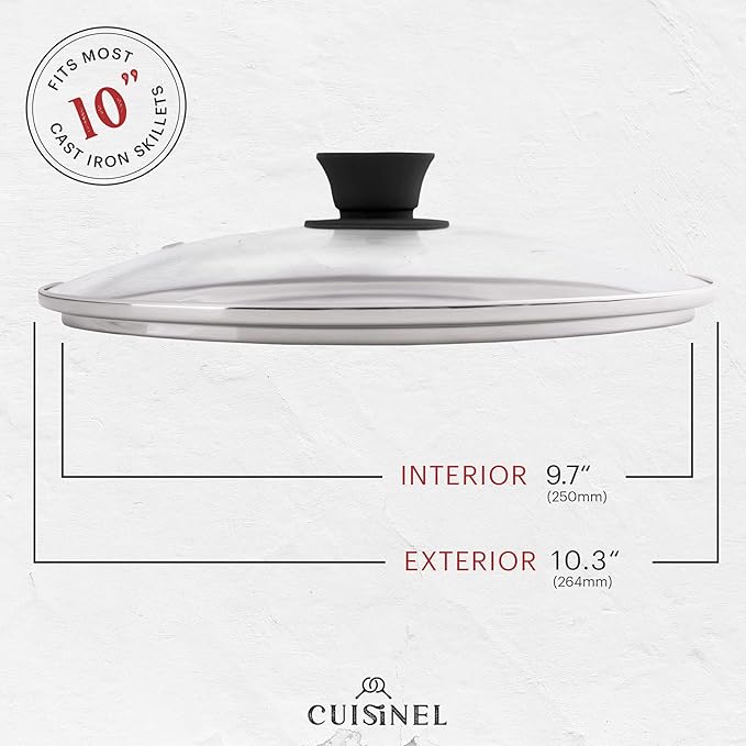 Cuisinel Cast Iron Skillet with Lid - 10"-Inch Pre-Seasoned Frying Pan + Glass Cover + Heat-Resistant Handle Holder - Indoor/Outdoor Use - Grill, Stove, Camp Firepit, Induction - Oven Safe Cookware