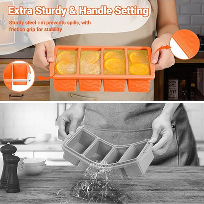 Doasuwish Silicone Freezer Tray for Soup with Lid – 1-Cup Soup Container Style Ice Cube Trays for Freezer, Meal Prep & Food Storage, Freeze 250mL/125mL Portions – 2 Pack