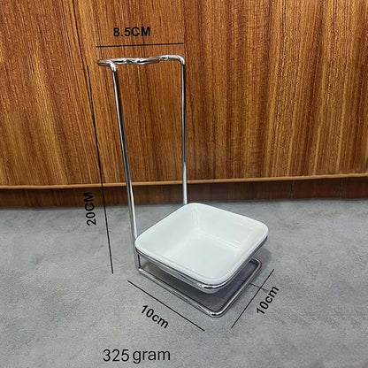 Steel Upright Ladle Holder Square White Ceramic Bowl Spoon Rest Rack Cooking Utensil Holder
