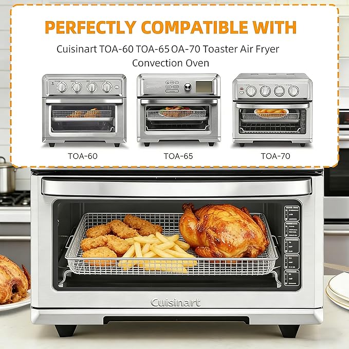 2Pcs Stainless Steel Oven Air Fryer Basket and Tray Replacement for Cuisinar TOA-060 and TOA-065 Toaster Oven Deep Fryer Parts & Accessorie, 12.4"x11" Baking Sheet Tray Pan for Cooking Bread Broiling