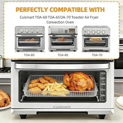 2Pcs Stainless Steel Oven Air Fryer Basket and Tray Replacement for Cuisinar TOA-060 and TOA-065 Toaster Oven Deep Fryer Parts & Accessorie, 12.4"x11" Baking Sheet Tray Pan for Cooking Bread Broiling