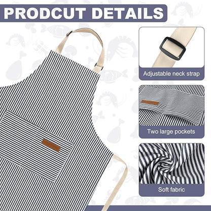 2 Pack Stripes Kids Apron, Kids Cooking Aprons with 2 Pockets, Cute Aprons for Cooking for Boys and Girls