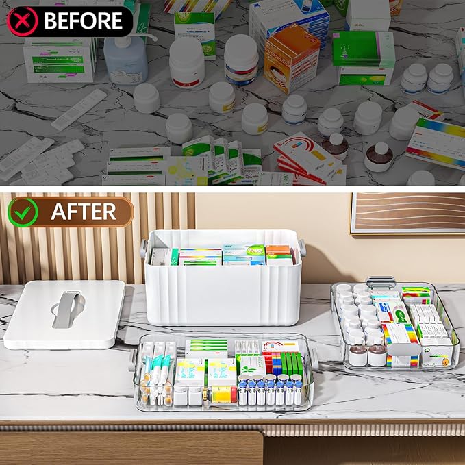 ARSTPEOE 3-Tier Medicine Organizer - Portable Medicine Cabinet with Plastic Handle, Multipurpose Medical Box, Pill Organizer, Empty First Aid Kit for Home - Image 4