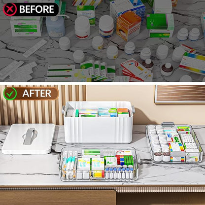 ARSTPEOE 3-Tier Medicine Organizer - Portable Medicine Cabinet with Plastic Handle, Multipurpose Medical Box, Pill Organizer, Empty First Aid Kit for Home - Image 4
