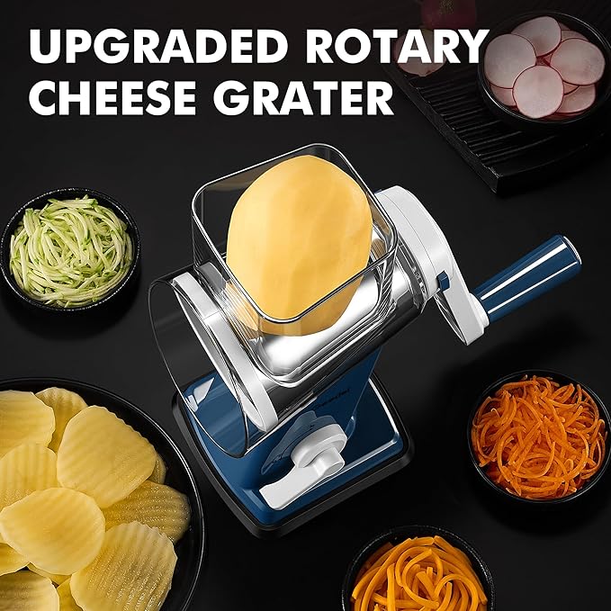 Geedel Rotary Cheese Grater - Upgraded Vegetable Shredder with 4 Interchangeable Blades, Easy to Clean Cheese Shredder with Handle, Kitchen Grater Nuts Grinder for Cutting Cheese, Vegetable, Nuts - Image 7