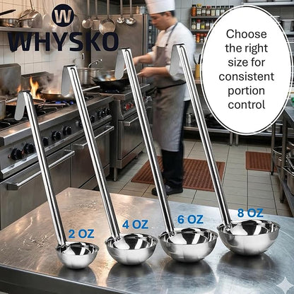 Whysko Soup Ladles Stainless Steel, 3-Pack of 4 oz. Metal Ladle Spoons, Rustproof Heat-Resistant Materials for Cooking and Serving Soups and Sauces, Commercial Grade Kitchen Essentials