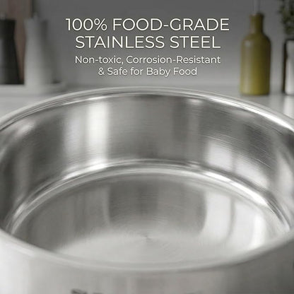 SUNHOUSE Stainless Steel Sauce Pan with Lid - Tri-Ply 2 Quarts Steamer for Cooking, Small Cooking Pot with Steamer Basket, Induction Compatible Steam Pot for Vegetable - Image 4
