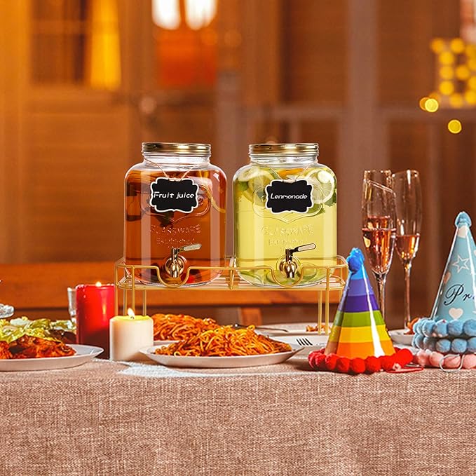 1.6 gallon Glass Beverage Dispenser with Stand, 2PACK Lemonade Dispenser with Spigot Stainless Steel, Drink Dispensers for Parties,Picnic,Weddings(Golden) - Image 7