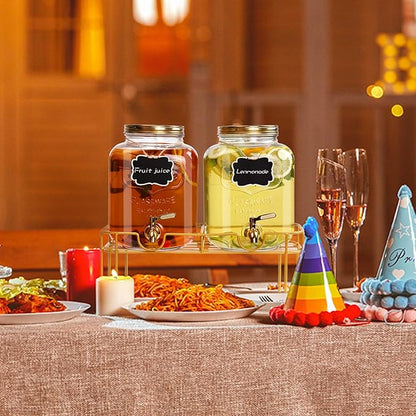 1.6 gallon Glass Beverage Dispenser with Stand, 2PACK Lemonade Dispenser with Spigot Stainless Steel, Drink Dispensers for Parties,Picnic,Weddings(Golden) - Image 7