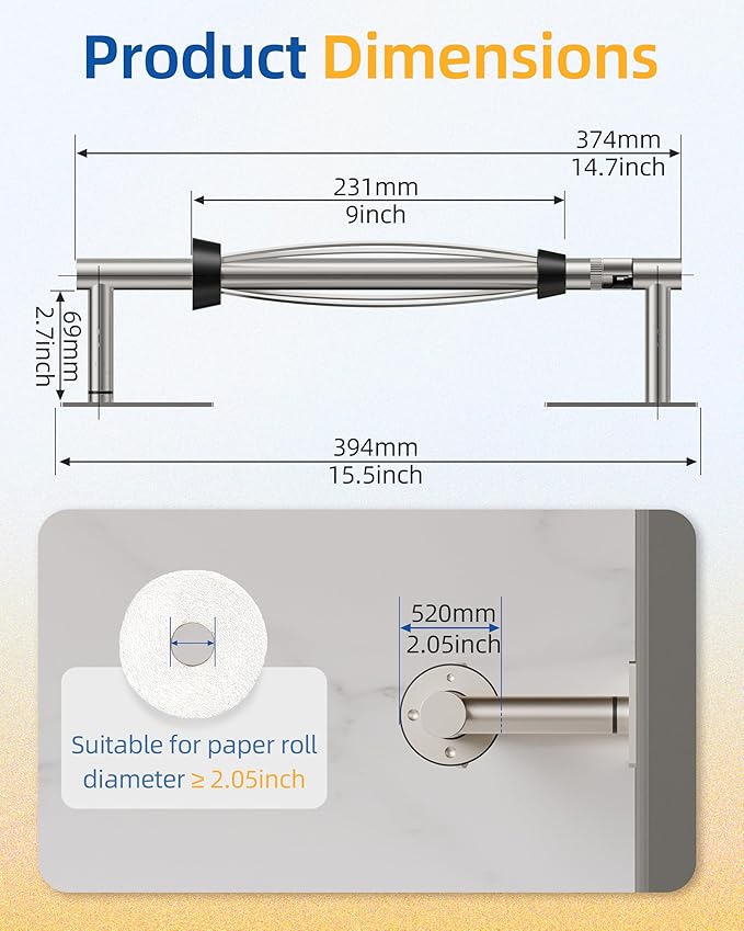 RUACQ Paper Towel Holder Under Cabinet, One Hand Tearing Paper Towel Holder with Damping Effect, Wall Mount & Adhesive Stainless Steel Paper Roll Holder for Kitchen Bathroom (Brushed Nickel)