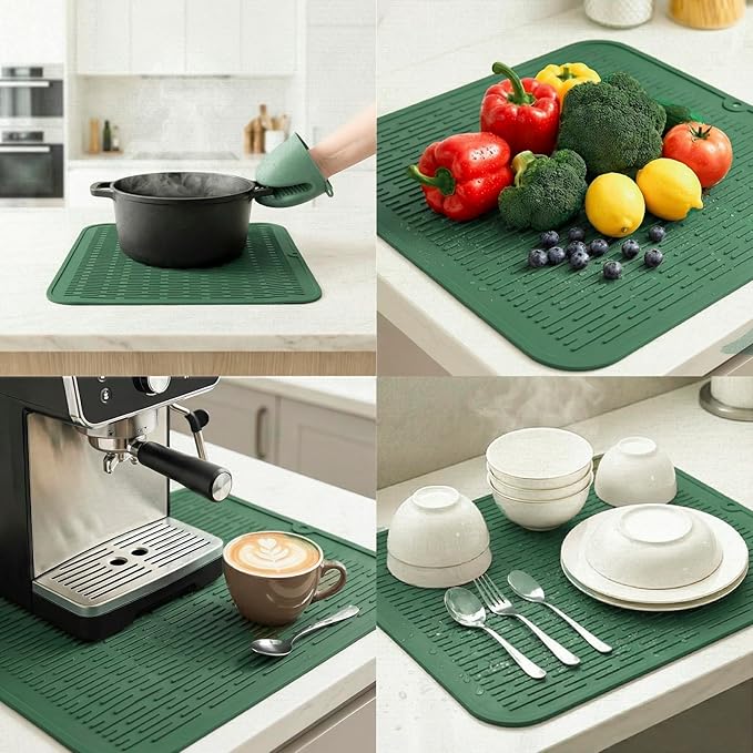 MicoYang Silicone Dish Drying Mat for Multiple Usage,Easy clean,Eco-friendly,Heat-resistant Silicone Mat for Kitchen Counter or Sink,Refrigerator or Drawer Liner Green XL 18 inches x 16 inches - Image 4