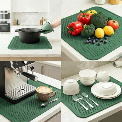 MicoYang Silicone Dish Drying Mat for Multiple Usage,Easy clean,Eco-friendly,Heat-resistant Silicone Mat for Kitchen Counter or Sink,Refrigerator or Drawer Liner Green XL 18 inches x 16 inches - Image 4
