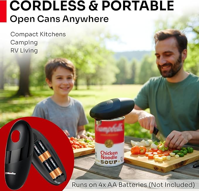 MUELLER HOME SmoothEdge Auto Electric Can Opener – Battery‑Operated One‑Touch w Magnet Lid Lifter – Portable Hands‑Free Automatic Can Openers for Seniors & Arthritis, Smooth‑Edge Cut Technology, Black - Image 6