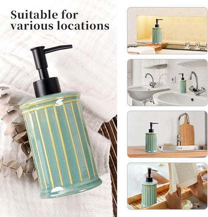 Soap Dispenser, Ceramic Liquid Hand Dish Soap Dispenser 11.84OZ, Hand Lotion Dispenser for Kitchen Bathroom Shower, Refillable, Dark Green, ANTIS'S HOME