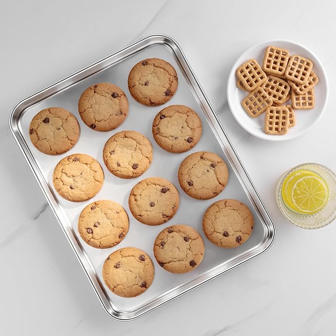 LIANYU Stainless Steel Baking Sheet Pans of 2, 12.4x9.7 Inch Quarter Sheet Pan, Heavy Duty Cookie Sheet for Baking, Bakeware Oven Tray for Food, Non Toxic & Easy Clean, Dishwasher Safe - Image 6