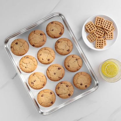 LIANYU Stainless Steel Baking Sheet Pans of 2, 12.4x9.7 Inch Quarter Sheet Pan, Heavy Duty Cookie Sheet for Baking, Bakeware Oven Tray for Food, Non Toxic & Easy Clean, Dishwasher Safe - Image 6