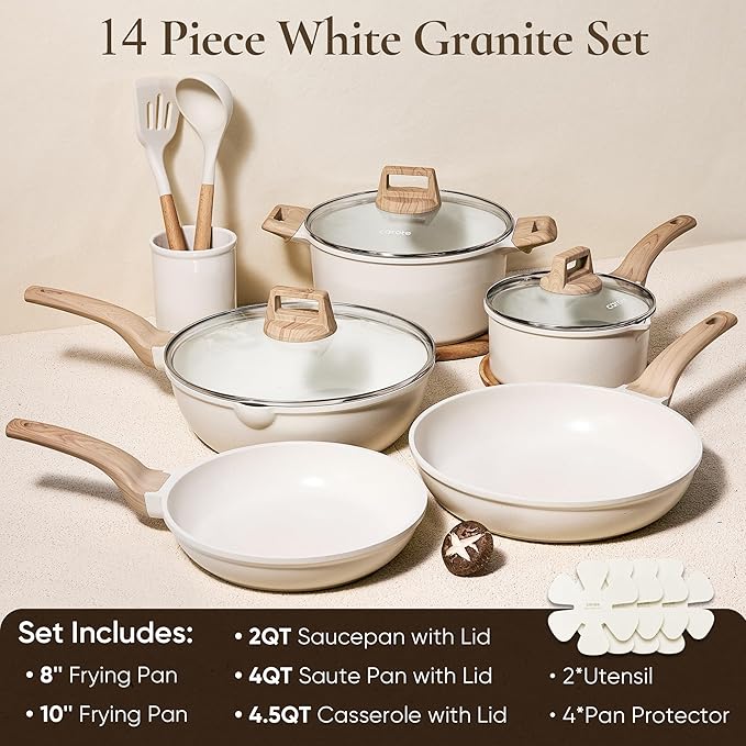 CAROTE 14 Pcs Pots and Pans Set Nonstick,Cookware Set Kitchen Cooking Set with Utensil and Pan Protectors - Image 2
