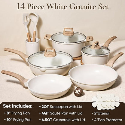 CAROTE 14 Pcs Pots and Pans Set Nonstick,Cookware Set Kitchen Cooking Set with Utensil and Pan Protectors - Image 2