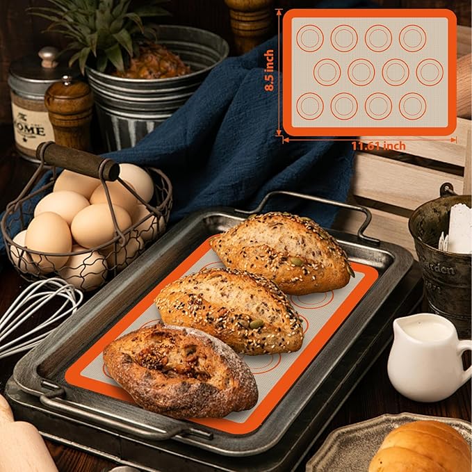 Silicone Baking Mat Set of 4, Nonstick Reusable Silicone Bread Sling & Loaf Pan Liners for Bread, Macaron Baking Mat for Macarons, Pastry - Image 7