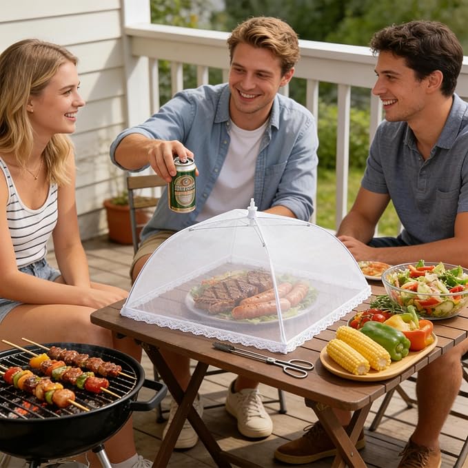 HBlife 3 Pack Pop-Up Mesh Food Cover Tent for Outside,14 Inches Reusable and Collapsible Outdoor Food Covers Net for Party Picnic, BBQ, Camping, Gardening - Image 4