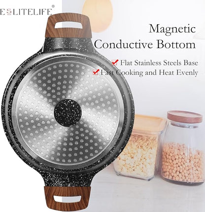 ESLITE LIFE Nonstick Stock Pot with Lid, 5 Quart Granite Casserole Large Soup Pot Pasta Cooking Pot, Induction Compatible, PTFE & PFOA Free, Black - Image 8