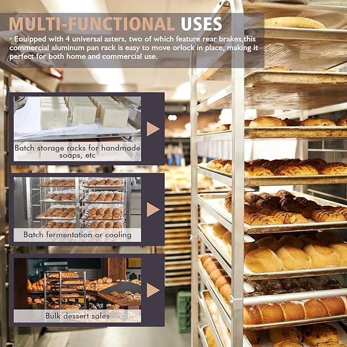 Bun Pan Rack, 20 Tier Bakery Rack with Wheels, Aluminum Sheet Pan Rack & Speed Rack for Full/Half Sheets, 26x20x70, for Home and Kitchen, Restaurant - Image 5