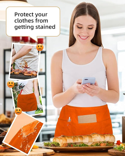 Argstar 2 Pack Server Apron with 4 Pockets, Waitress Waiter Waist WaterDrop Resistant Short Aprons