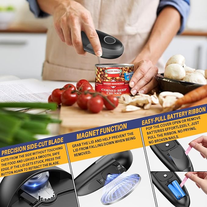 Electric Can Opener, One-Touch Automatic Can Opener for Seniors with Arthritis, Smooth Edge, Hands-Free, Battery Powered, Portable & Compact, Food Safe Electric Can Openers for Kitchen (Gray) - Image 7