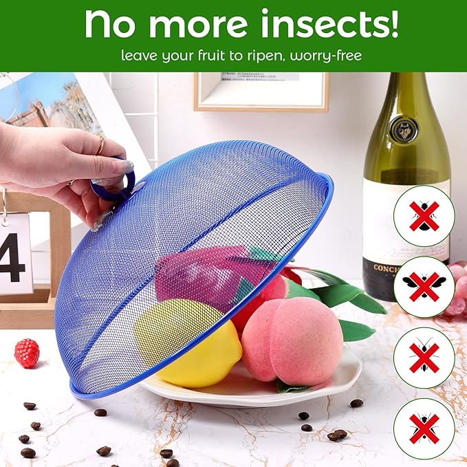 Foaincore 8 Pcs Metal Mesh Food Covers Tent Umbrella 11 Inch Outside Mesh Food Net Tents Dome Screen Plate Covers for Outdoor Picnic Camping Keep out Flies Bugs Mosquitoes(Red, Green, Blue, Black)