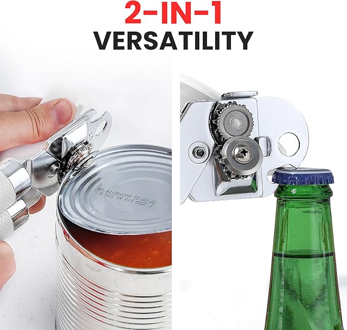 Zulay Kitchen Heavy Duty Stainless Steel Can Opener Manual with Large Bottle Opener - Manual Can Opener with Turn Knob with Soft Grip Handles - White - Image 7