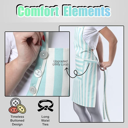 TOSHEX Kitchen Apron Waterdrop Resistant Cotton Apron with adjustable Aprons for Women with Pockets Cooking Apron Chef Apron for Men (1, Green)