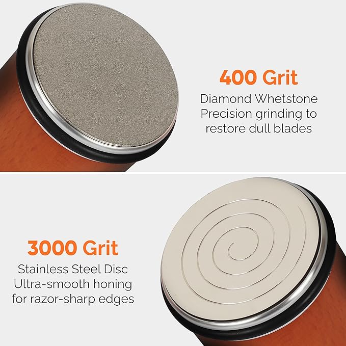 Knife Sharpener – Rolling Knife Sharpener Kit with Diamond Disc & Stainless Steel Polishing Disc, Magnetic 15° & 20° Angle Guide, Manual Kitchen Knife Sharpener Tool, Ideal Gift - Image 3