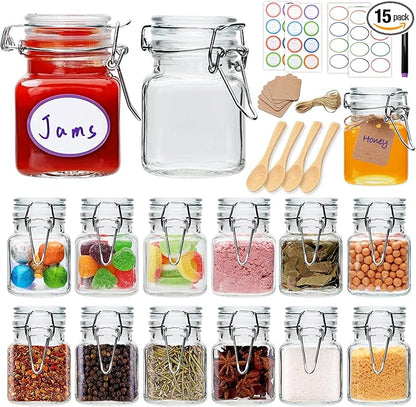 Small Glass Jars with Lids,4 oz Spice Jars with Labels,15 Pack Small Glass Containers with Airtight Hinged Lid for Home Kitchen, Arts & Crafts Projects, Spices, Decoration, Snack Foods by Brajttt